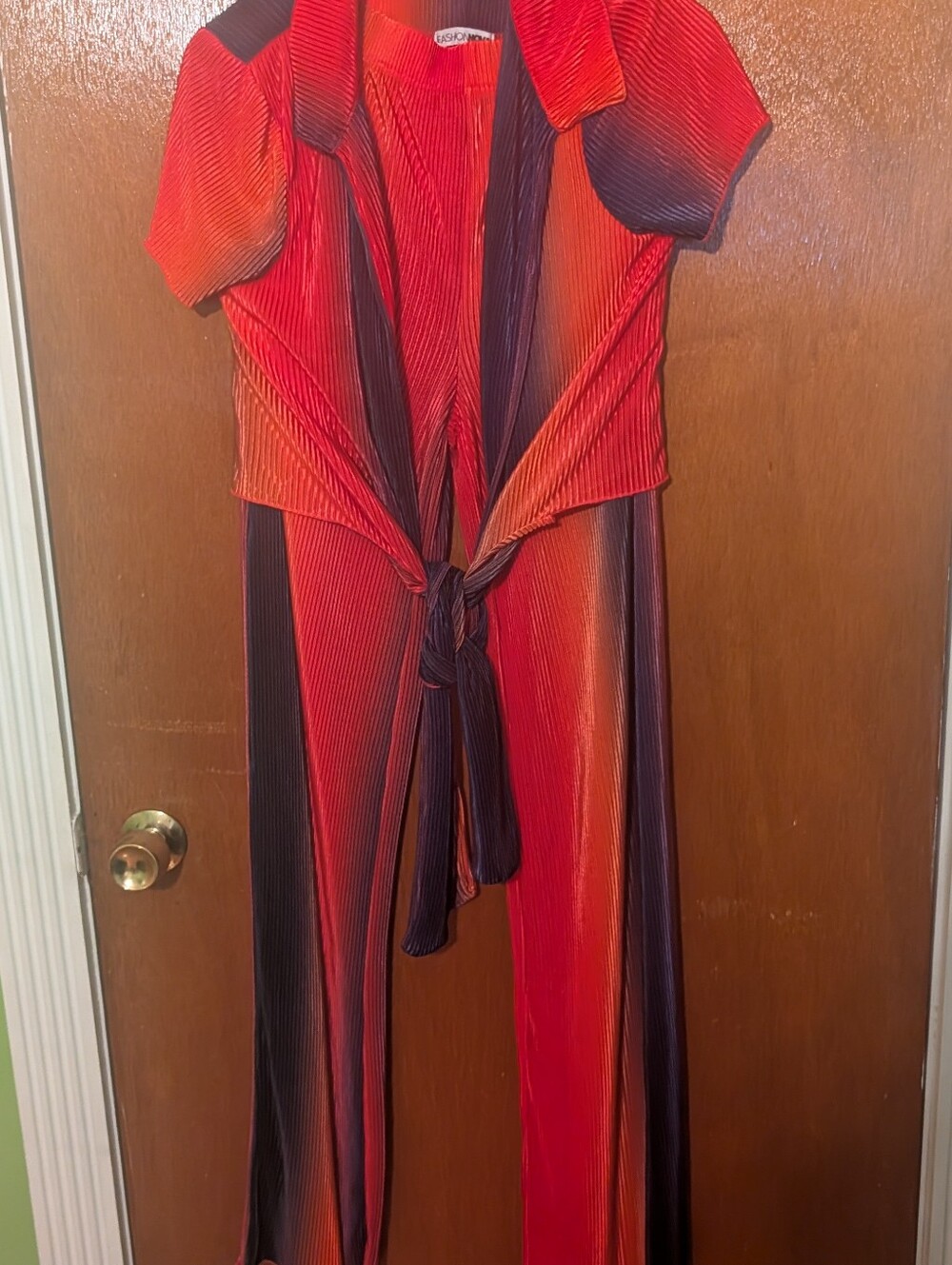 Fashion Nova Red and Blue Ombre Tie-Front Wide Leg Set